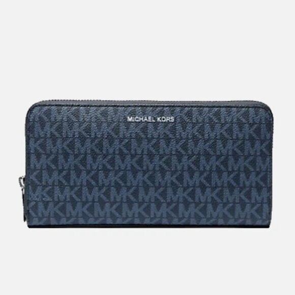 New Michael Kors Cooper Logo Zip-Around Wallet Admiral / Pale Blue with Gift Box - Picture 1 of 5